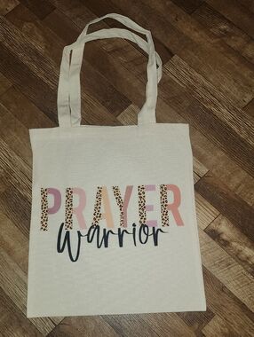 Prayer Warrior Canvas Tote Bag - Pink Leopard Accent. 13x15